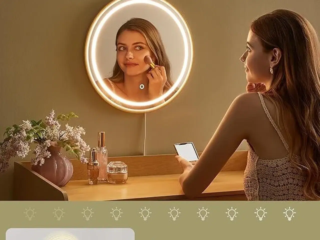 Billede 3 - Toiletbord med spejl og lys HOME BOHOVEN, 3 skuffer, justerbar belysning, boheme, eg beige