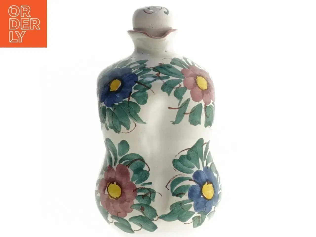 Billede 1 - Flaskelignende keramik dekoreret med blomster (str. 8,5x8,5x16 cm)