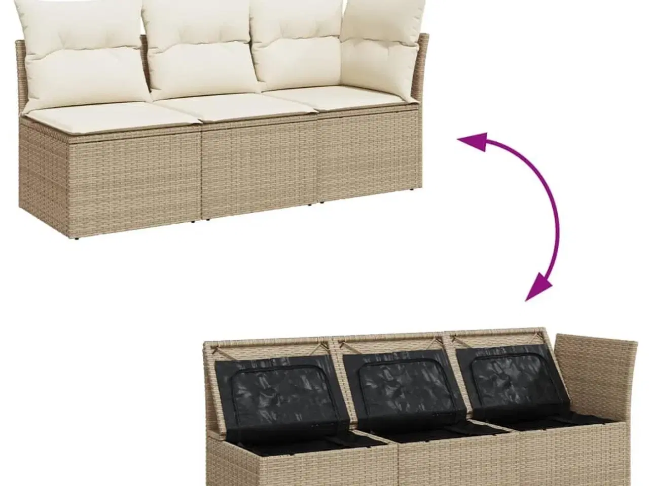 Billede 9 - 3-personers havesofa med hynder polyrattan beige