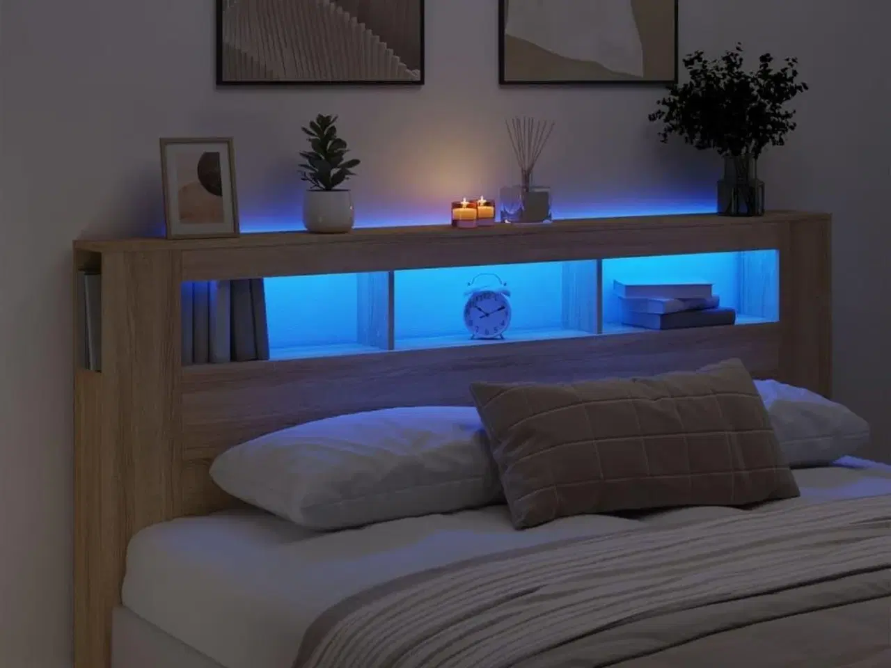 Billede 12 - Sengegavl 200x18,5x103,5 cm LED-lys konstrueret træ sonoma-eg