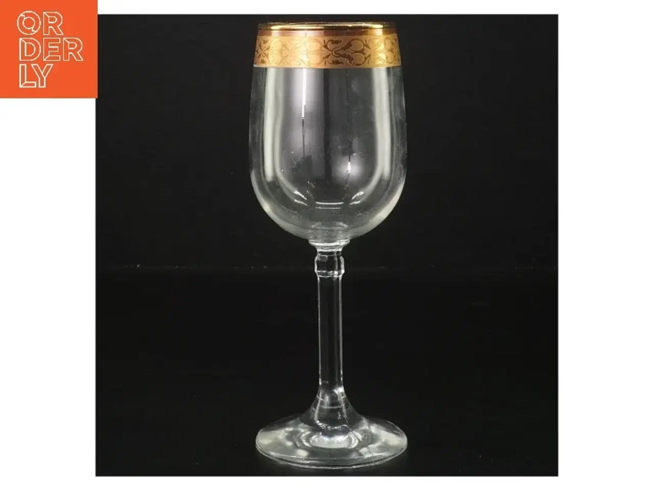 Billede 1 - Vinglas med guldkant (str. Ø 6 cm længde 18,5 cm)