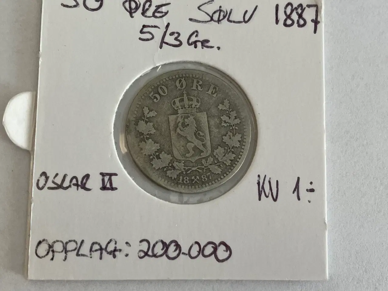 Billede 1 - 50 Øre 1887 Norge