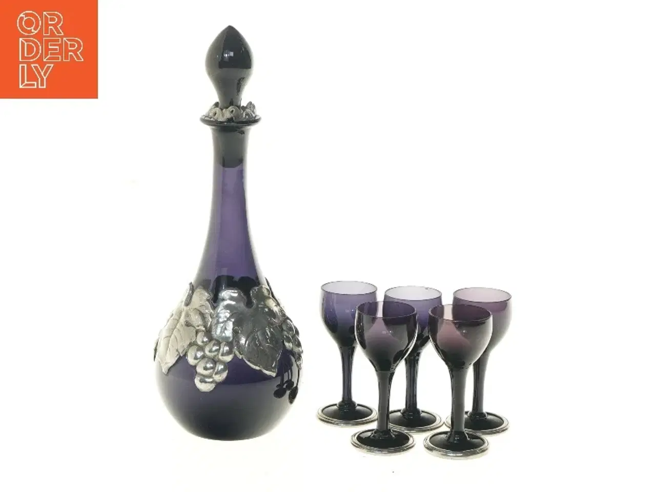 Billede 1 - Glas karaffel med fem glas fra Arendal Kandestøber (str. 27 og 9 cm)