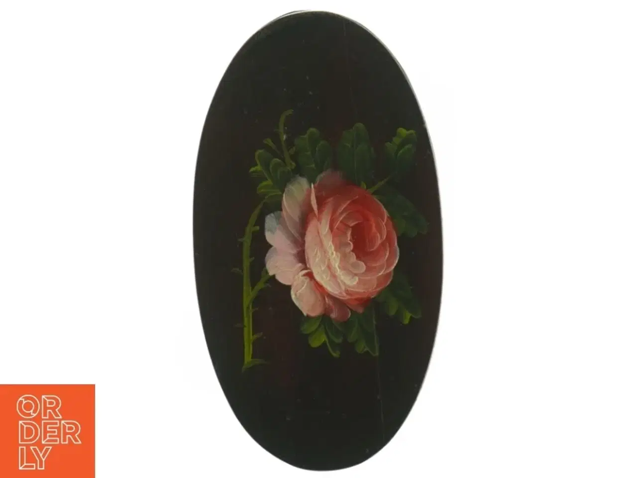 Billede 5 - Oval trææske med rosenmotiv (str. 18,5 x. 10 cm)