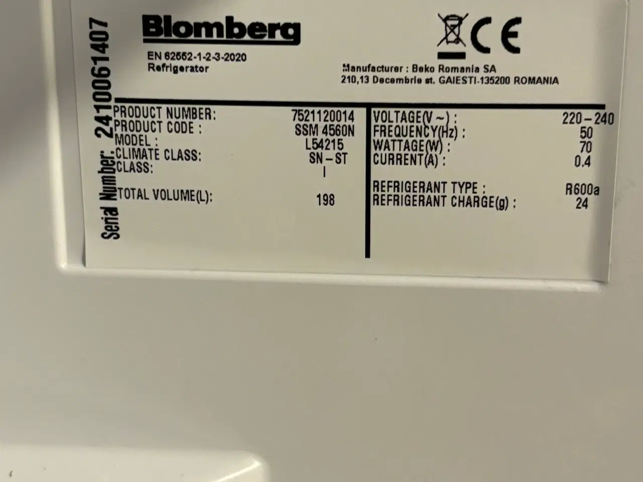 Billede 5 - Næsten nyt Blomberg køleskab med kvittering