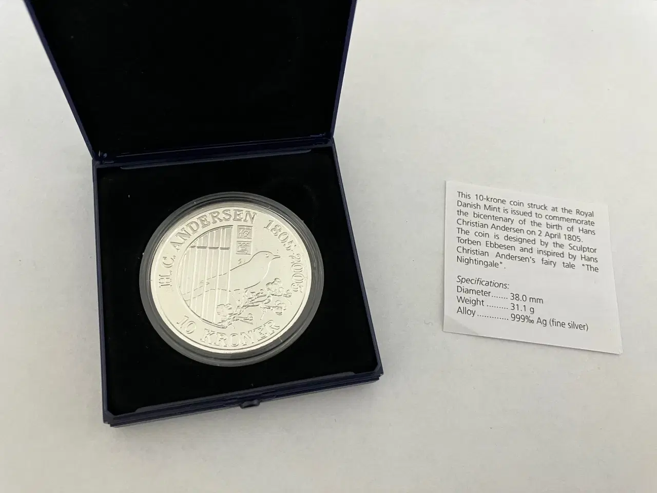 Billede 1 - 10 Kroner H.C Andersen - Nattergalen i .999 Sølv