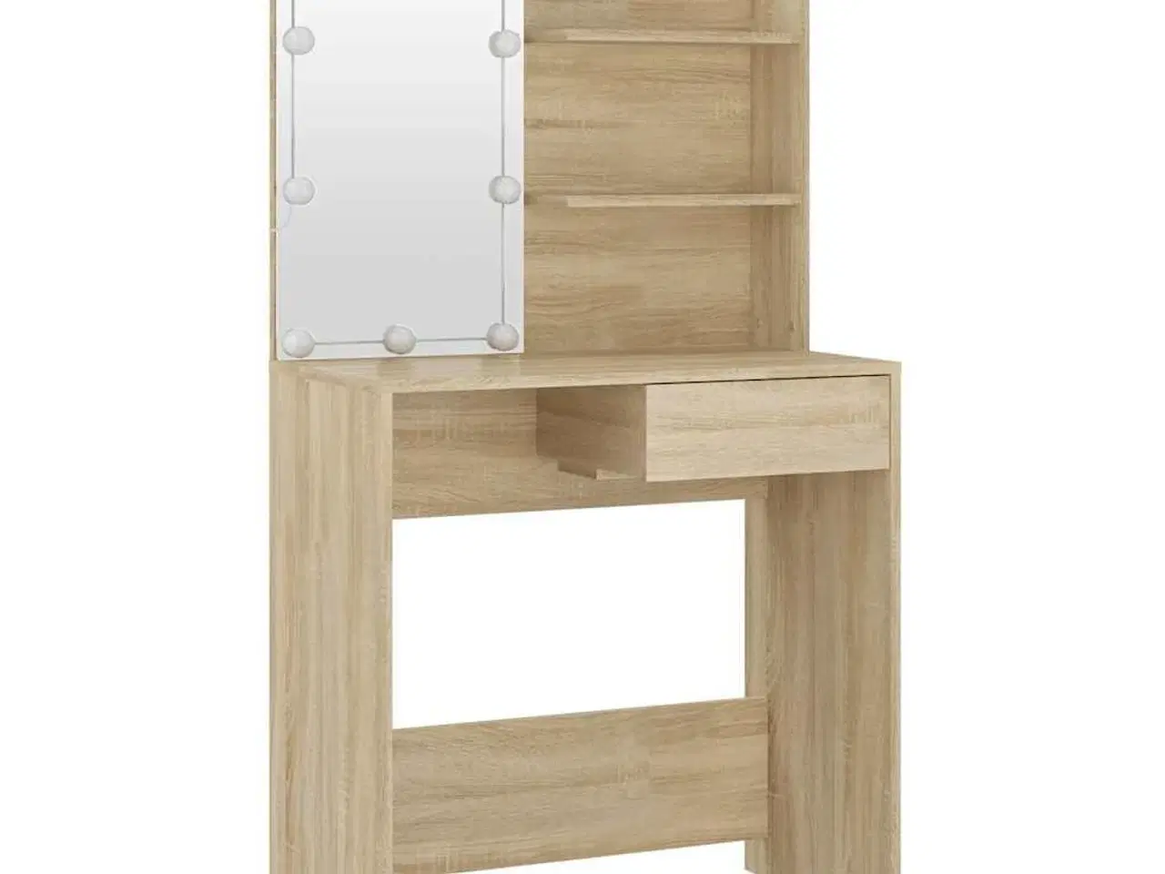 Billede 6 - Makeupbord med LED-lys 74,5x40x141 cm konstrueret træ sonoma-eg