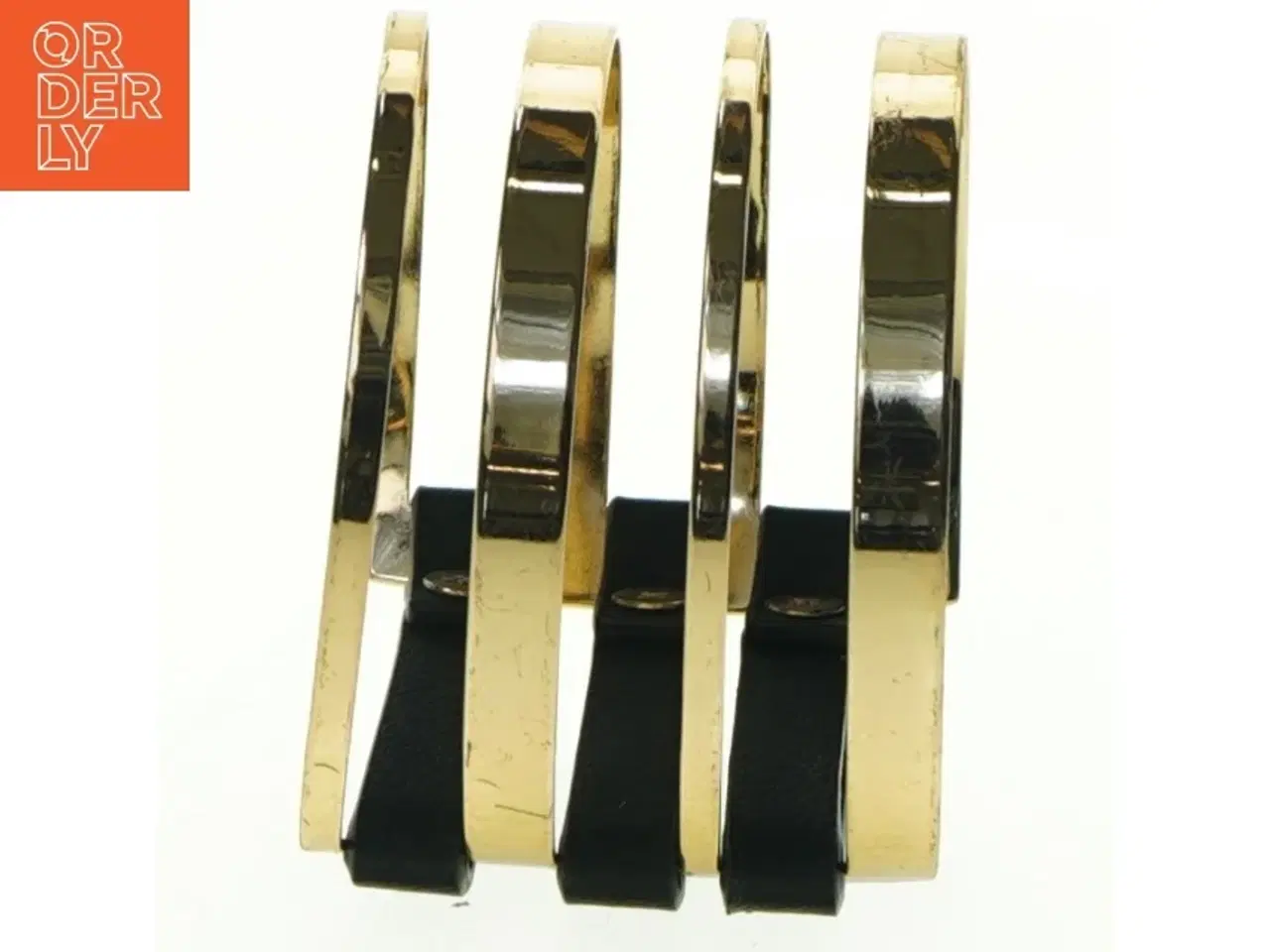 Billede 4 - Gyldent armbånd med sort læder (str. Ø6,5 x, 5 cm )