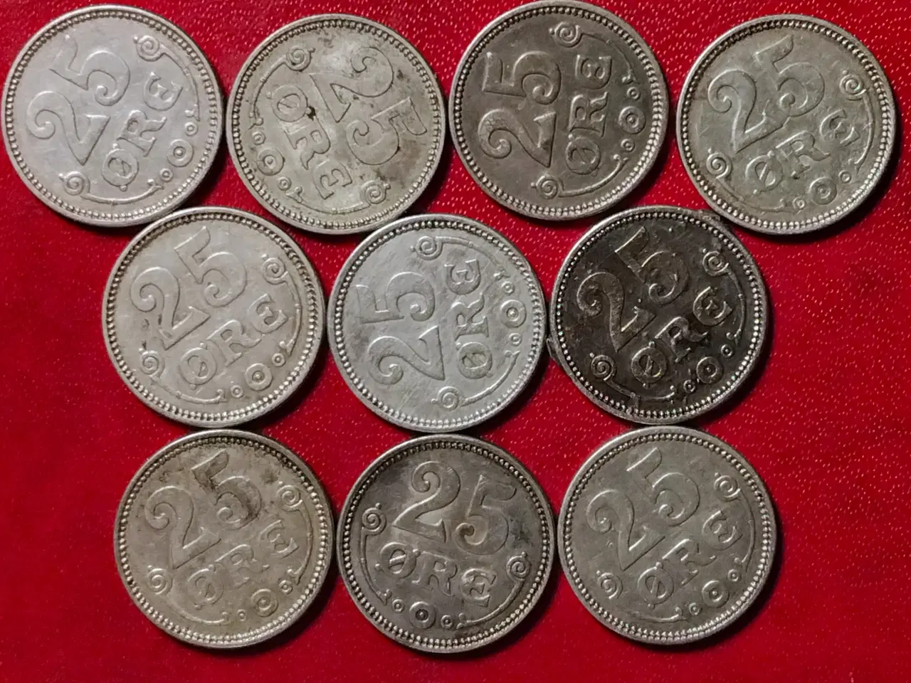 Billede 1 -  SØLV 10 x 25 ØRE 1919 CHRISTIAN X