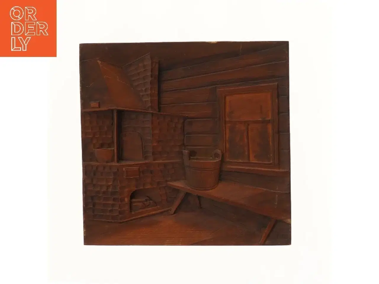 Billede 1 - Trærelief af husinteriør (str. 29,5x30 cm)