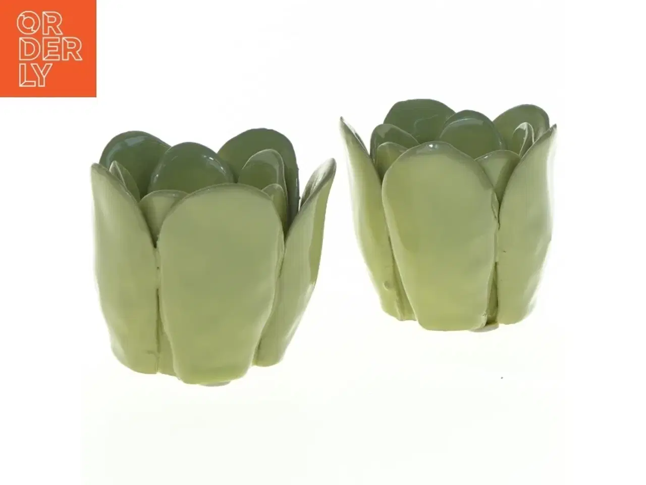 Billede 1 - To stk Grøn keramisk lysestage (str. 6 x 6 cm)