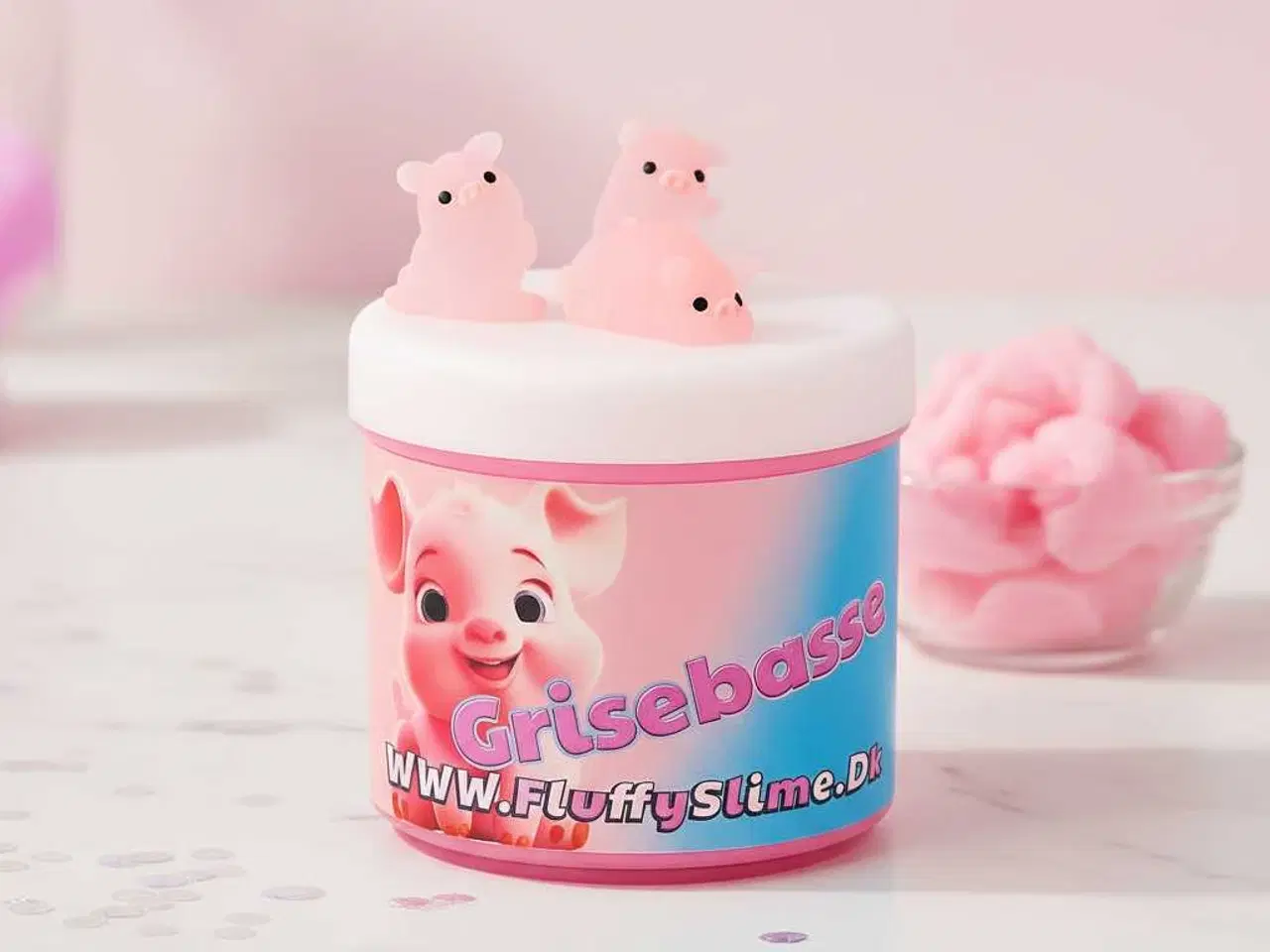 Billede 1 - Lyserød Grisse Slime - FluffySlime.Dk