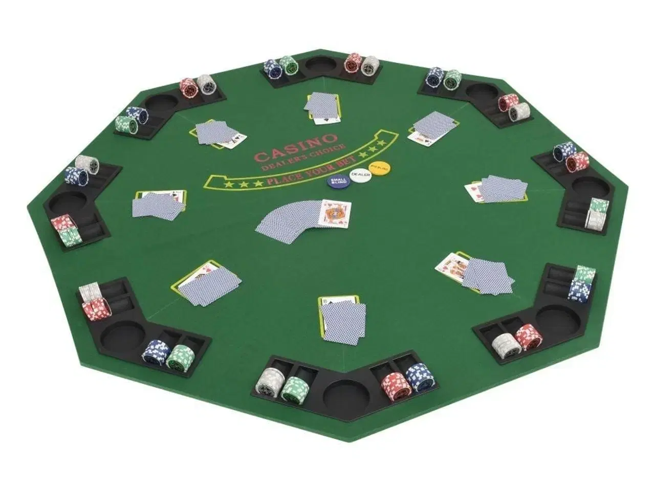 Billede 1 - Foldbar pokerbordplade til 8 spillere ottekantet grøn