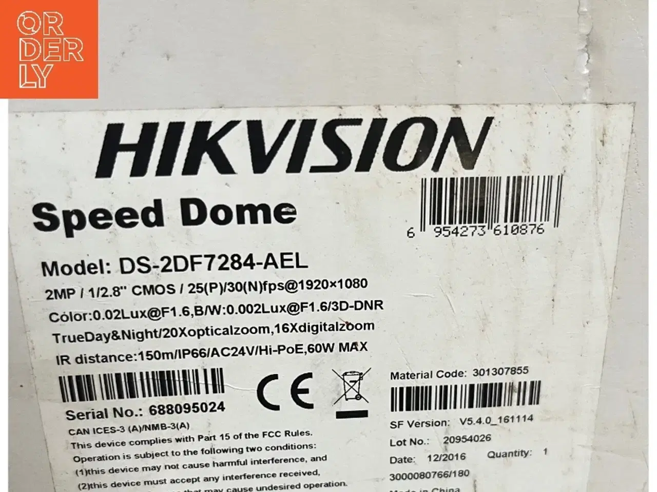 Billede 2 - HIKVISION IR Speed Dome Kamera fra Hikvision (model DS-2DF7284-AEL) (str. 18x399x245 mm)