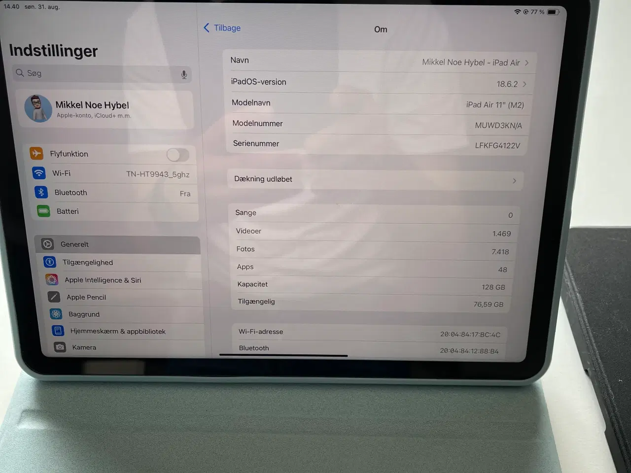 Billede 2 - iPad Air blå 2024. Model: A2902. 128 GB WI-FI.