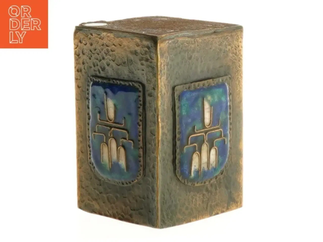 Billede 2 - Metal Vase med blå emalje dekoration (str. 9 x 6 cm)