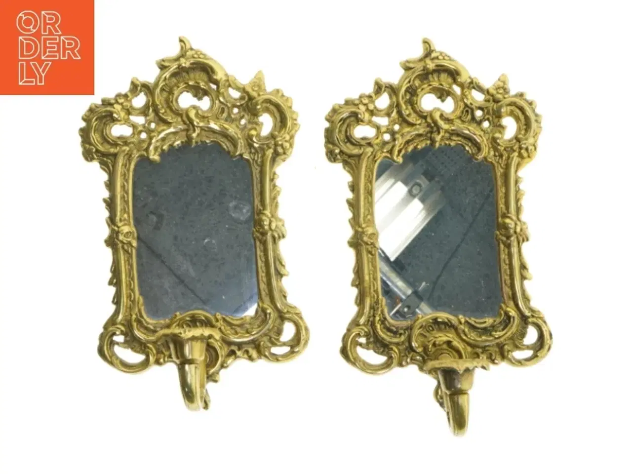 Billede 1 - Dekorative spejlrammer af messing med lyssestage (str. 28,5x16,5 cm)