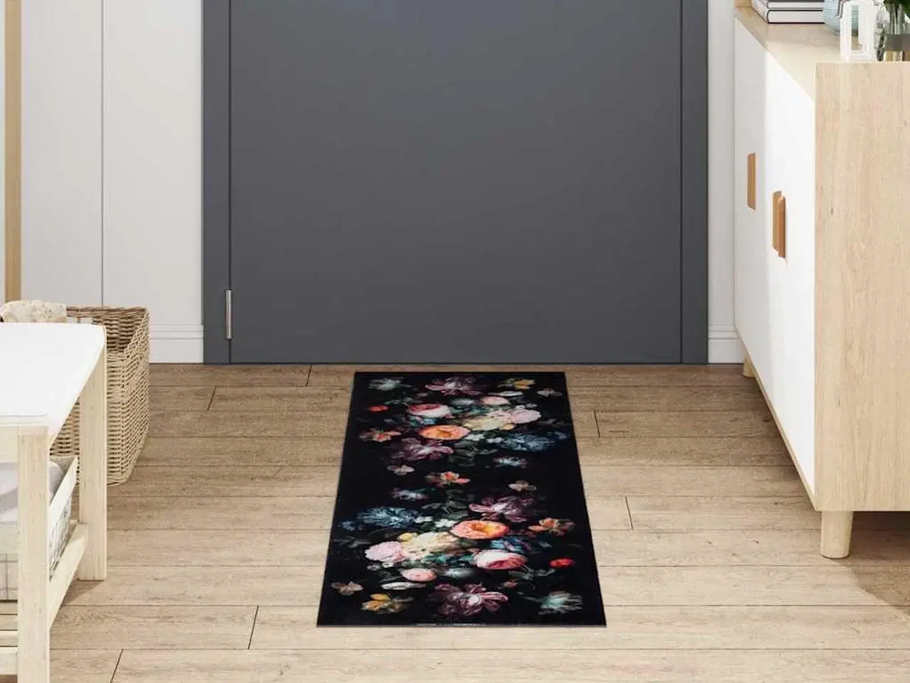 Billede 3 - Køkken tæppe Blomstret Sort 150 x 45 cm Fløjl