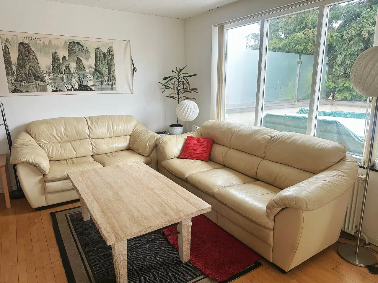 Billede 1 - Ægte læder sofagruppe 3+2 pers. – cremet beige 