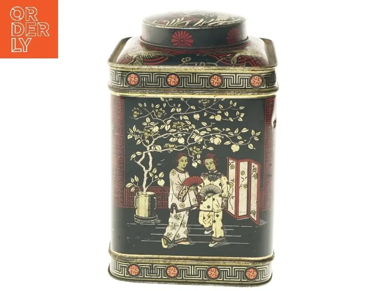 Billede 1 - Stor gammel engelsk tedåse med kinesisk motiv (19,5 cm høj)