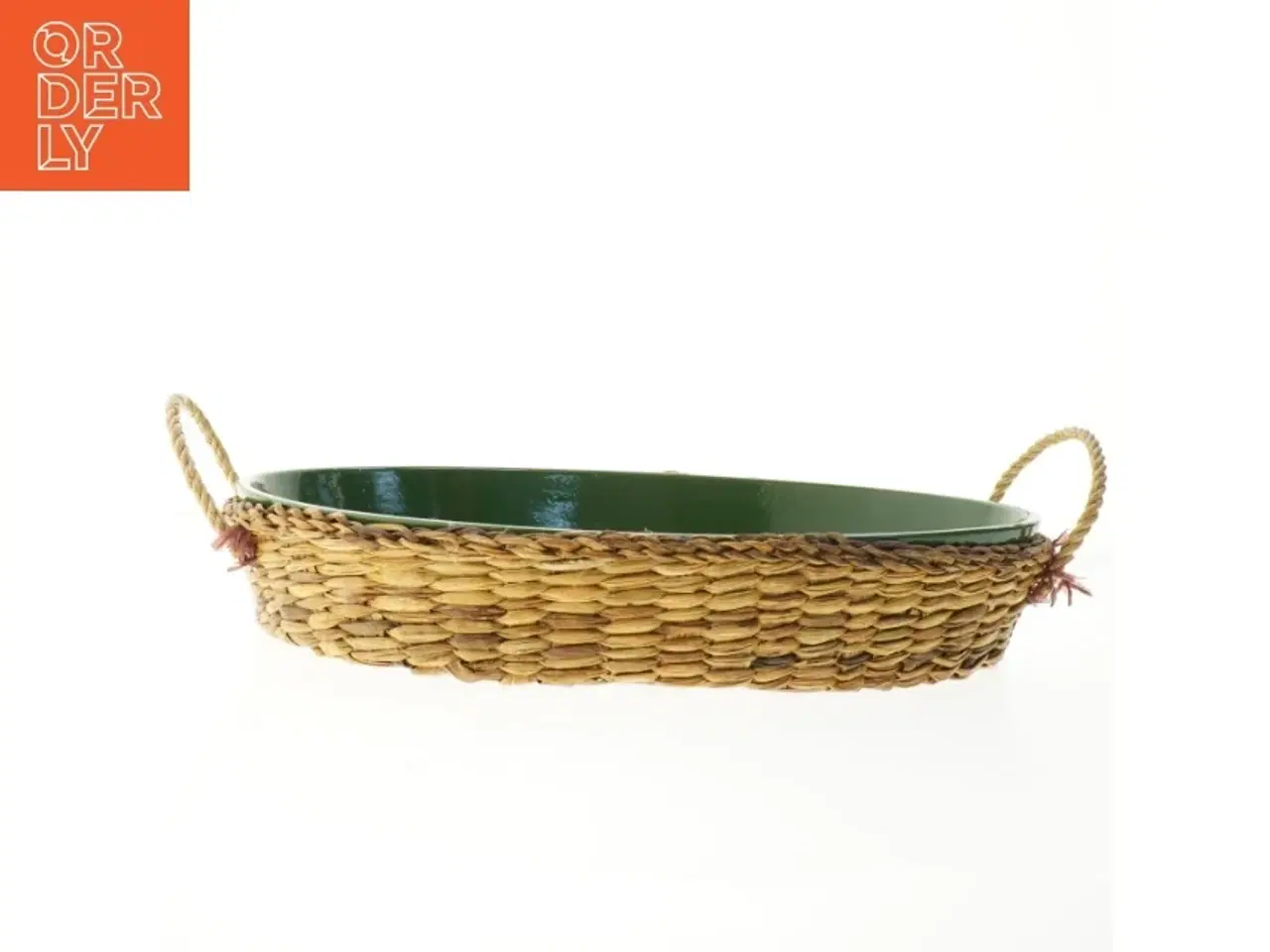 Billede 3 - Stor oval pyntebakke med flettet kant og håndtag (str. 43x32 cm)