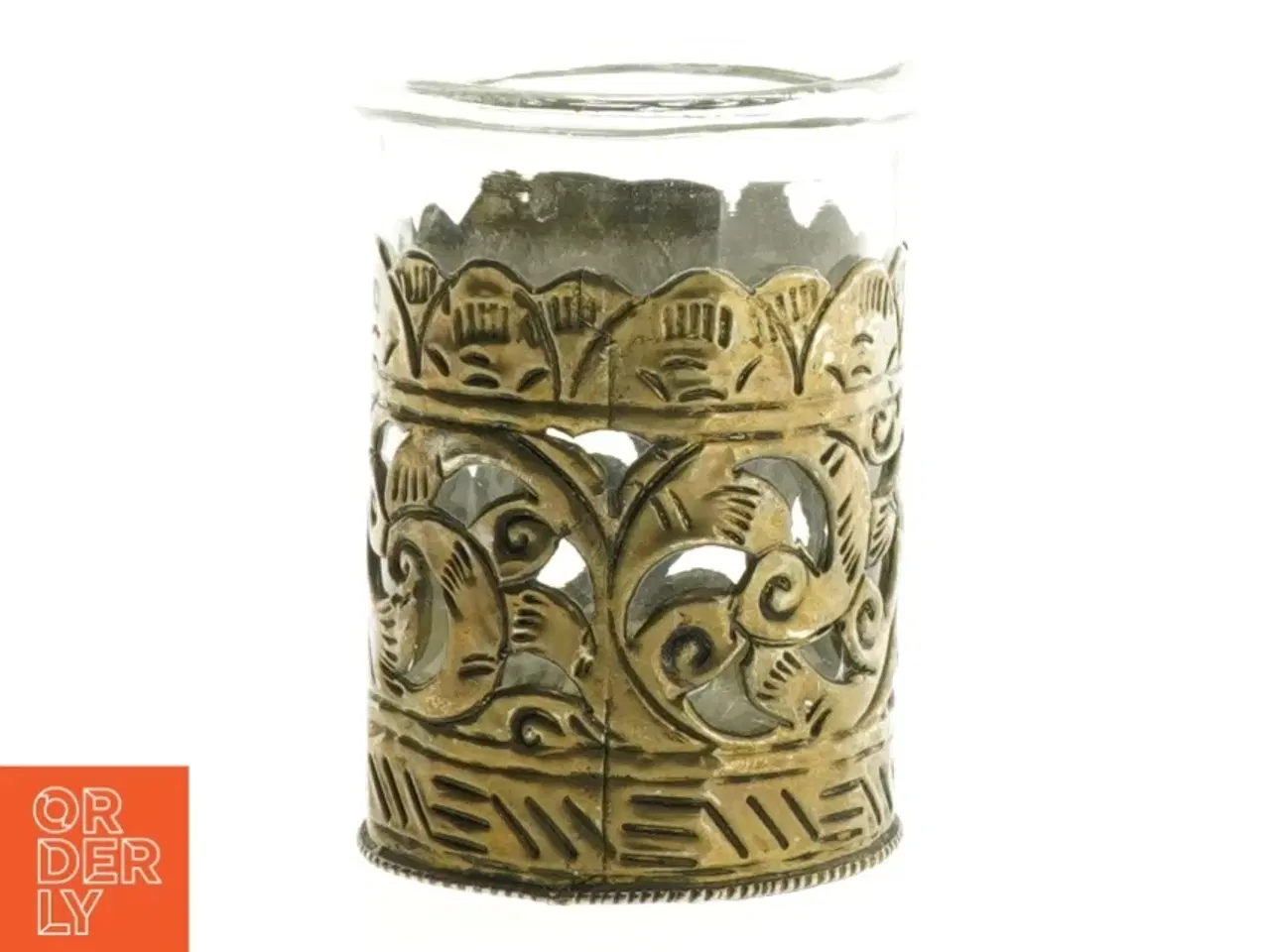 Billede 3 - Glas vase med metalornamentik (str. 10 x 7 cm)