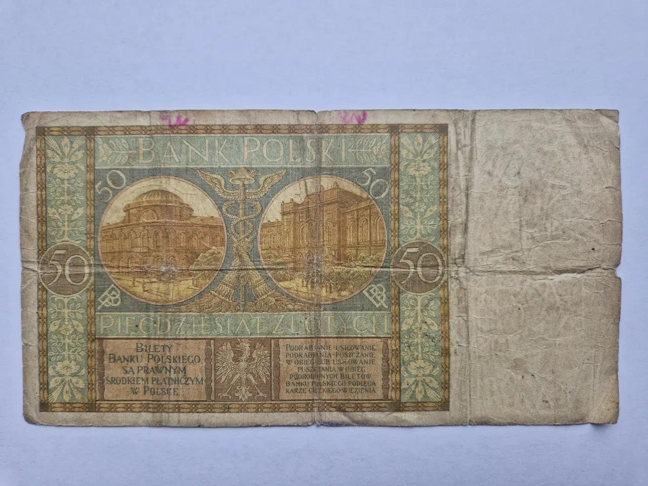 Billede 2 - 50 Zlotych 1929 Poland - Very bad condition