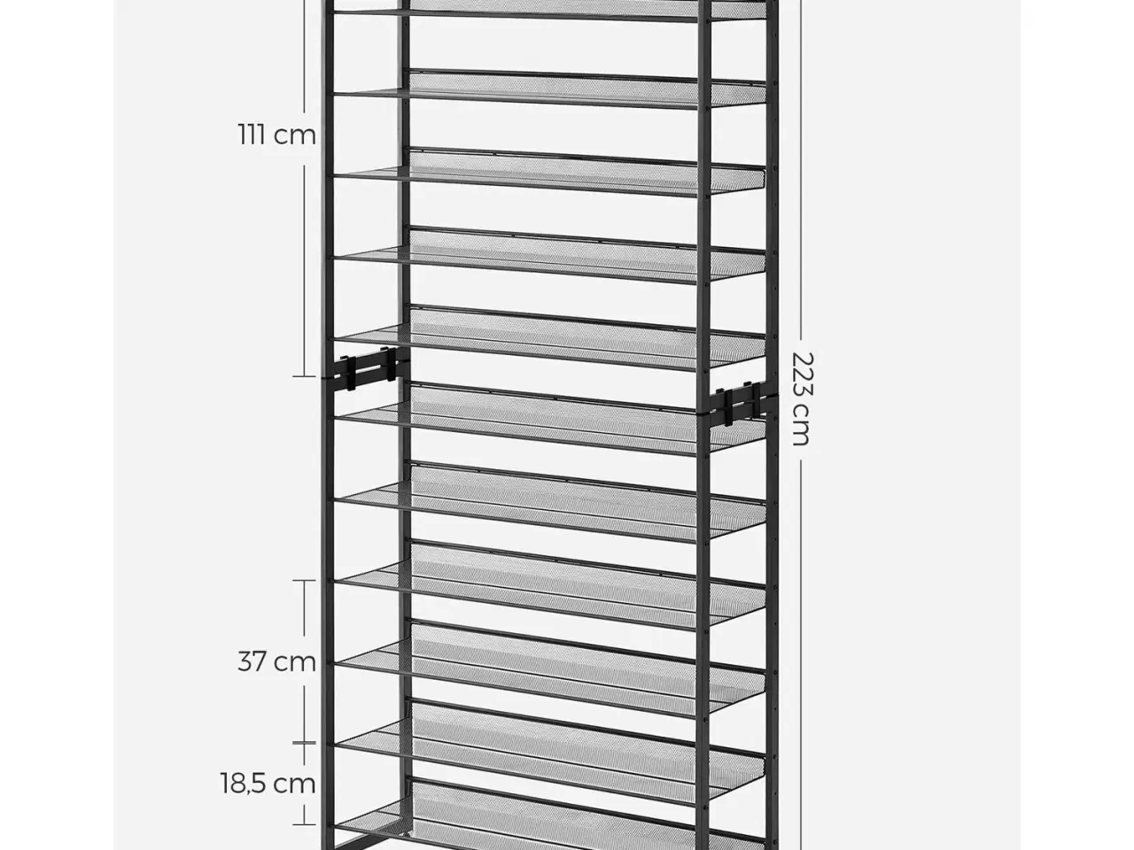 Billede 7 - Skoreol 12 niveauer sæt af 2 stabelbare 6-niveaus skostativer, metalnet, stor kapacitet 48–60 par, justerbare hylder, sort