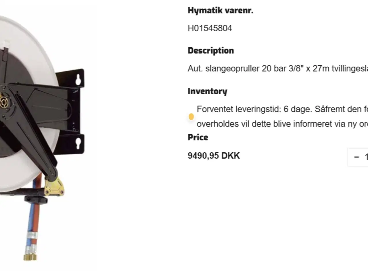 Billede 6 - Slangeopruller til ilt og gas med 30 m tvillingesl