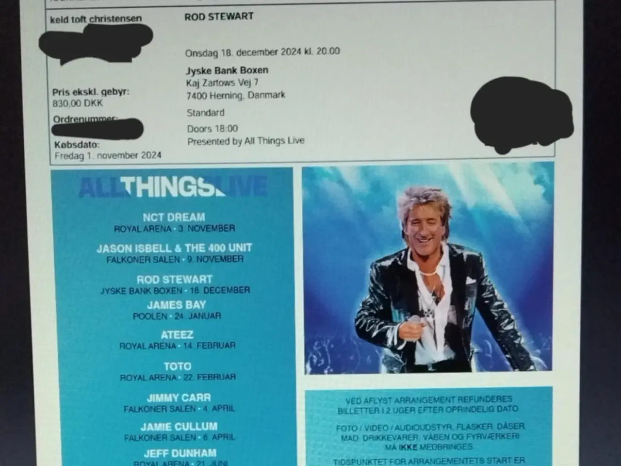 Billede 2 - Rod Stewart, 2 billetter til Boxen i Herning d 18