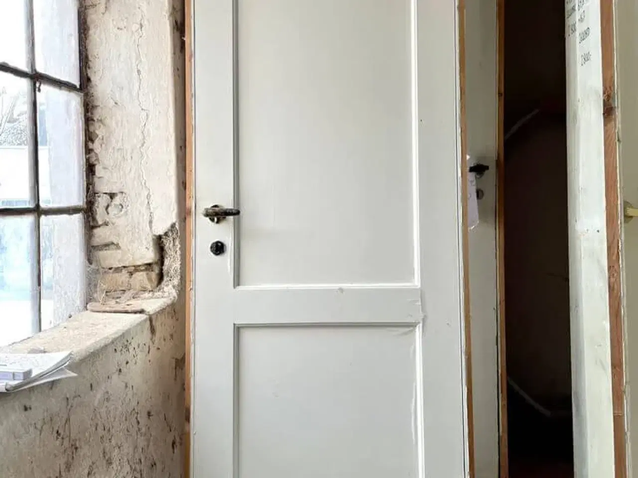 Billede 1 - Smal, højrehængt fyldningsdør m. karm