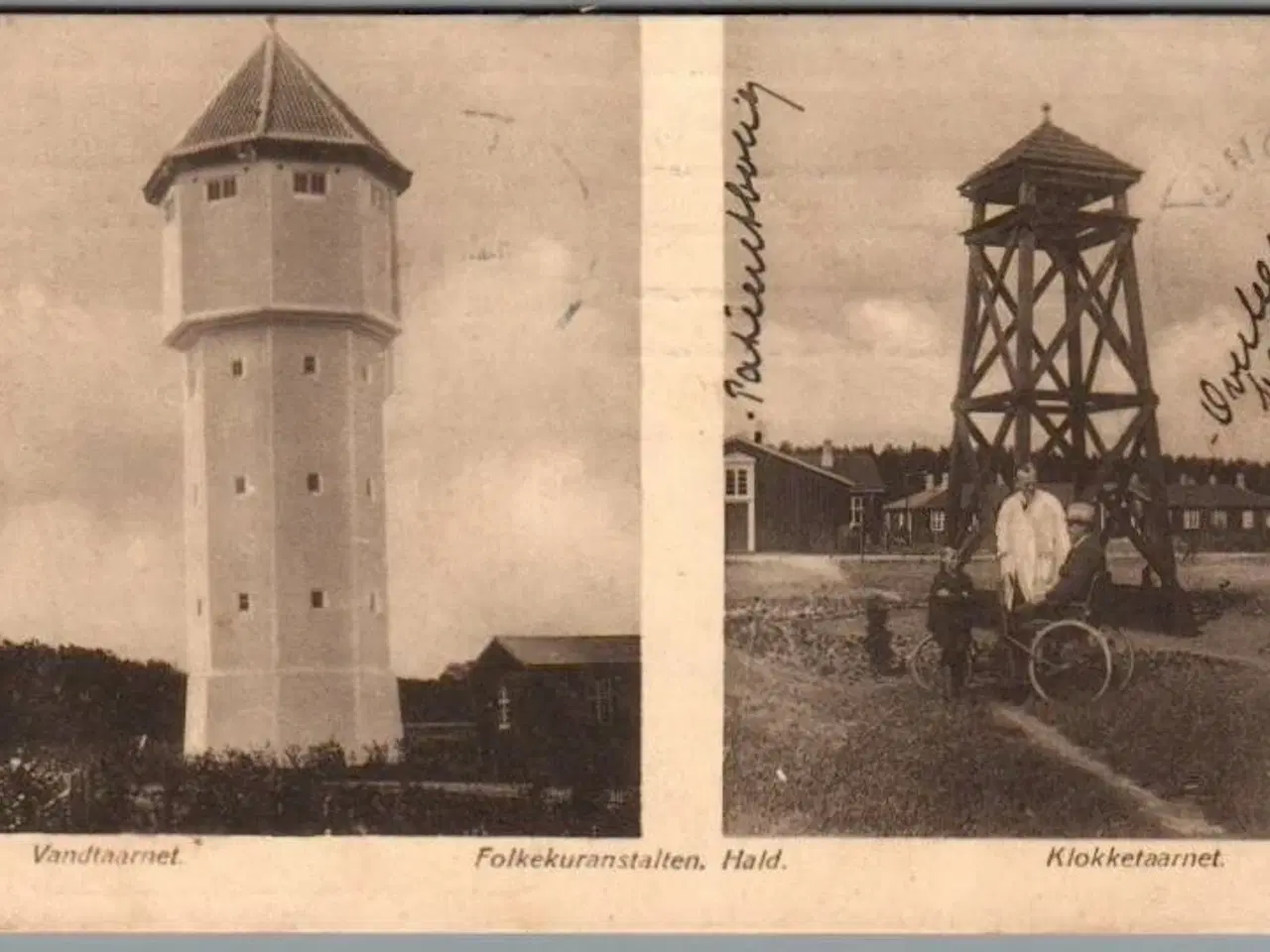 Billede 1 - Vandtaarnet - Folkekuranstalten Hald  - Klokketaarnet - Postkort - Brugt