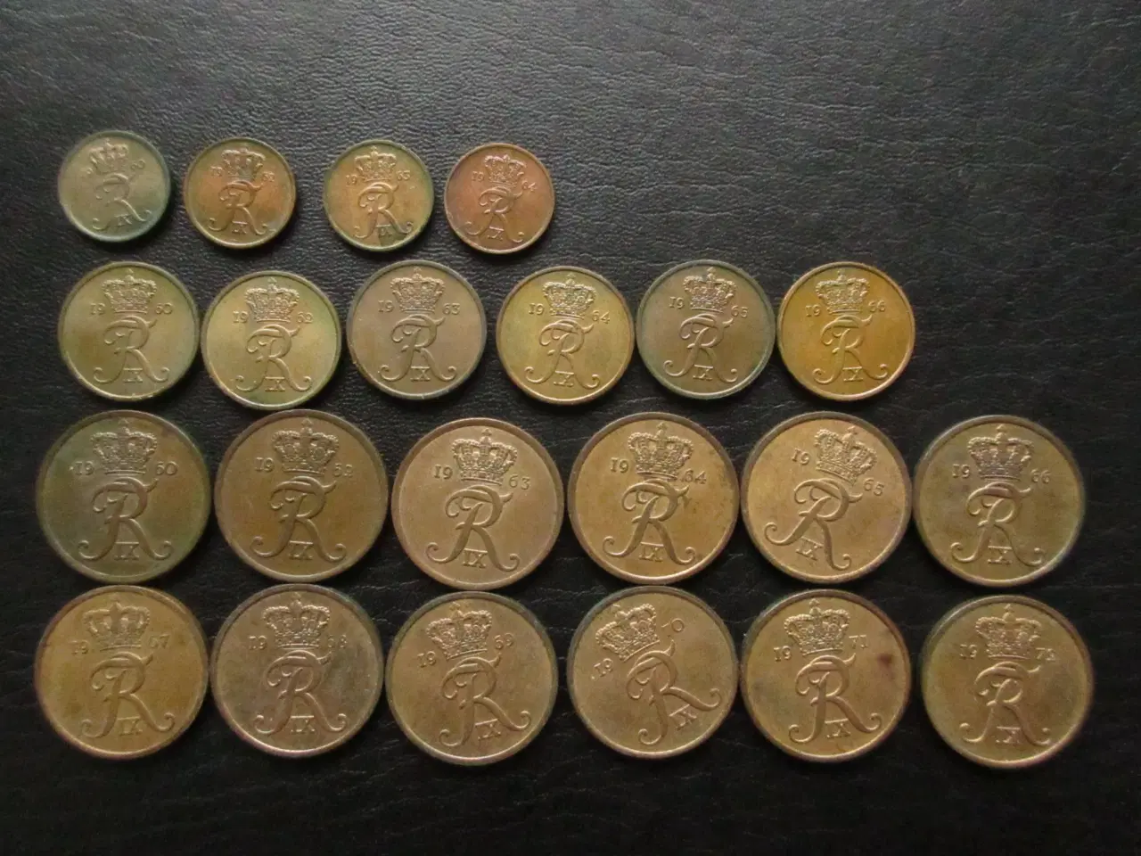 Billede 3 - 1, 2 og 5 øre Fr. IX zink+bronze 1948-1972 komplet