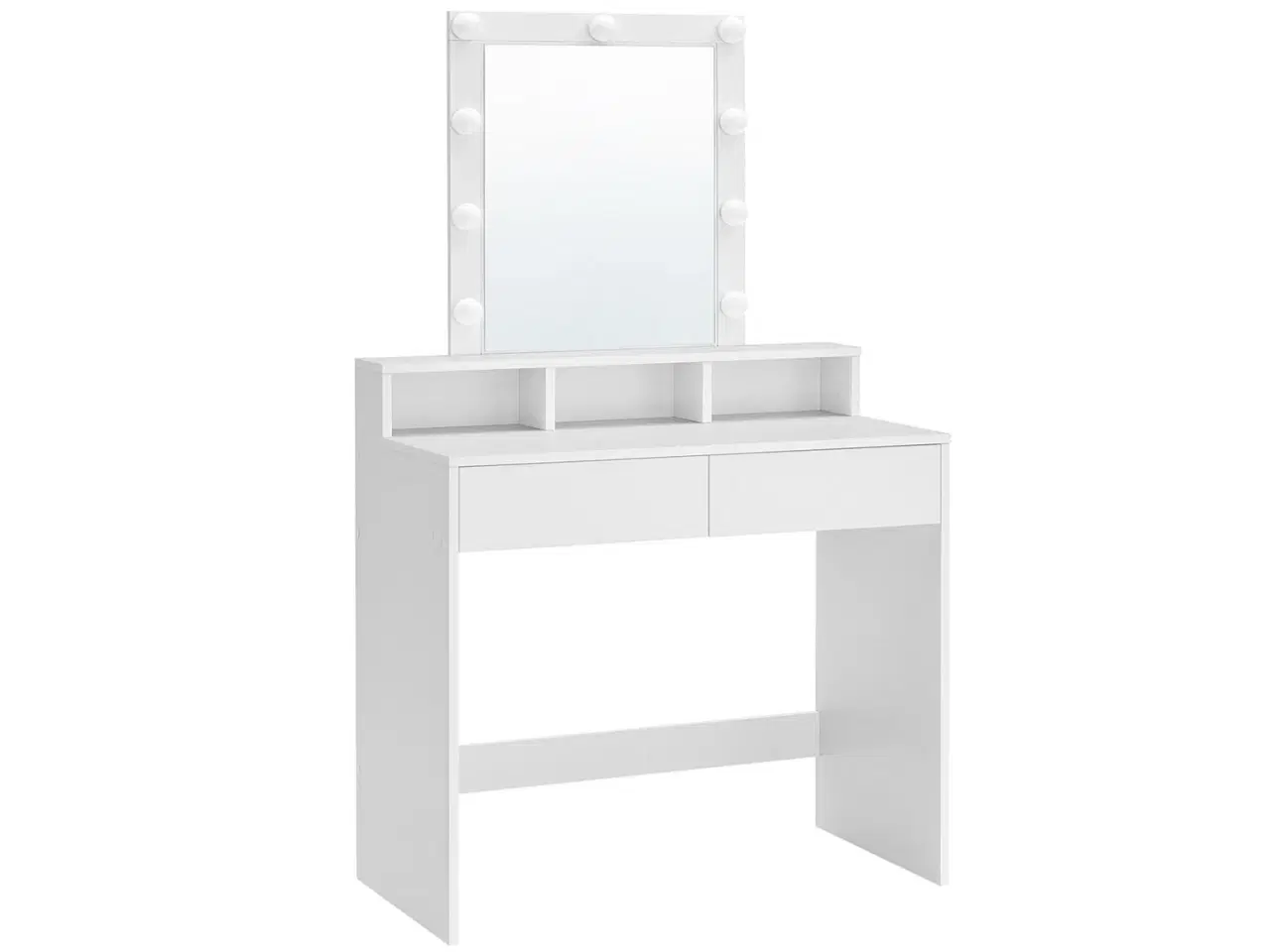 Billede 1 - Toiletbord med spejl og lys 2 skuffer, 3 åbne rum, hvid