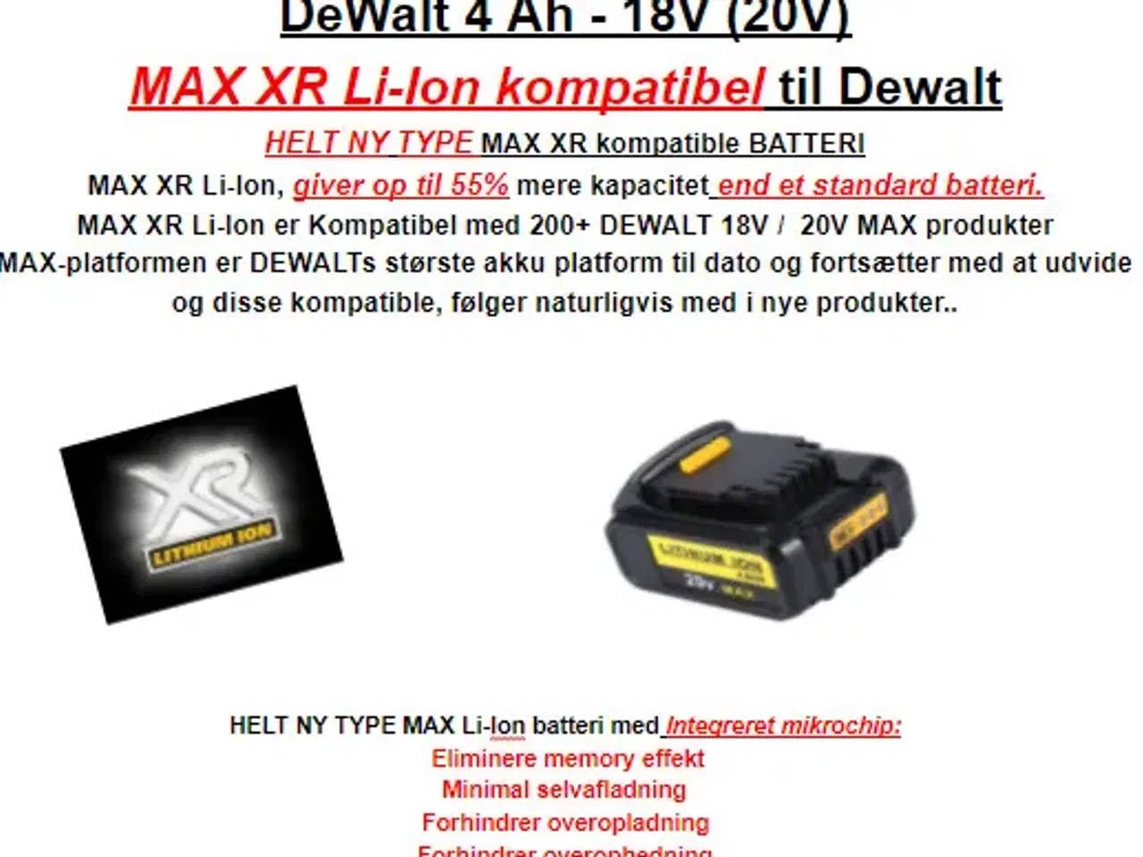 Billede 1 - DeWalt - 4 Ah - 18 v (20V) MAX Premium XR Li-Ion