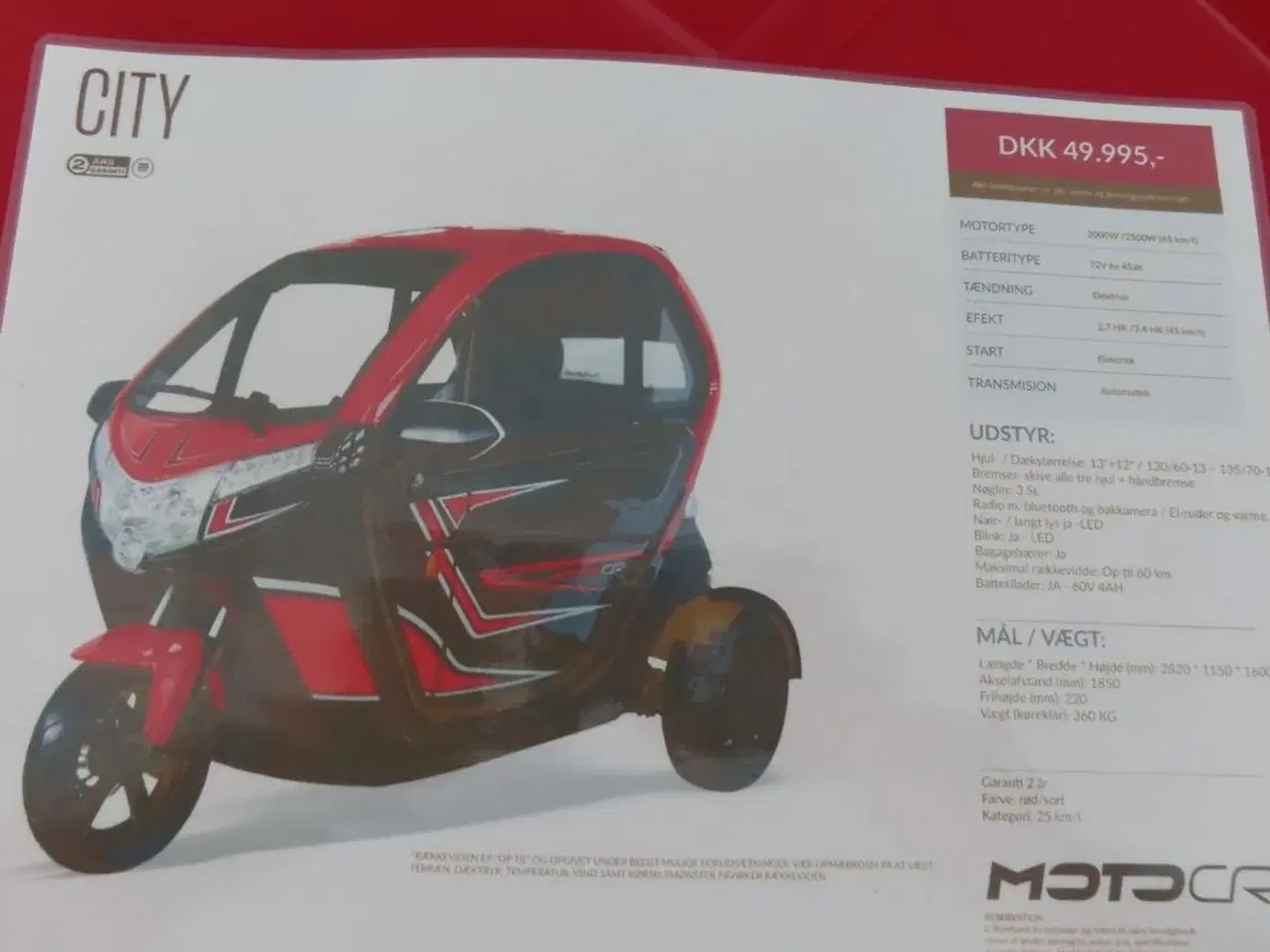 Billede 3 - 3-Hjulet elektrisk kabinescooter MOTOCR