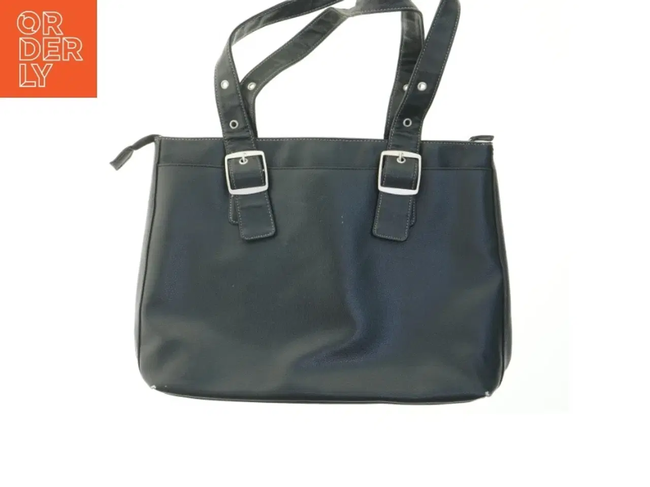 Billede 2 - Sort skuldertaske med spænder (str. 34x48 cm)