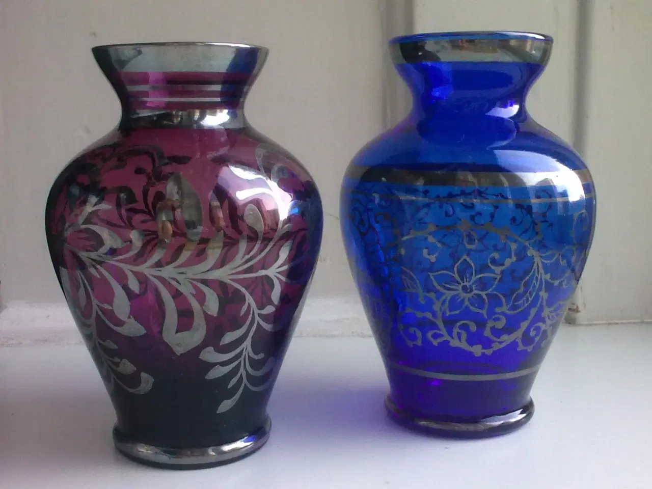 Billede 1 - Glaskunst mini Murano vindue vaser m sølv deko