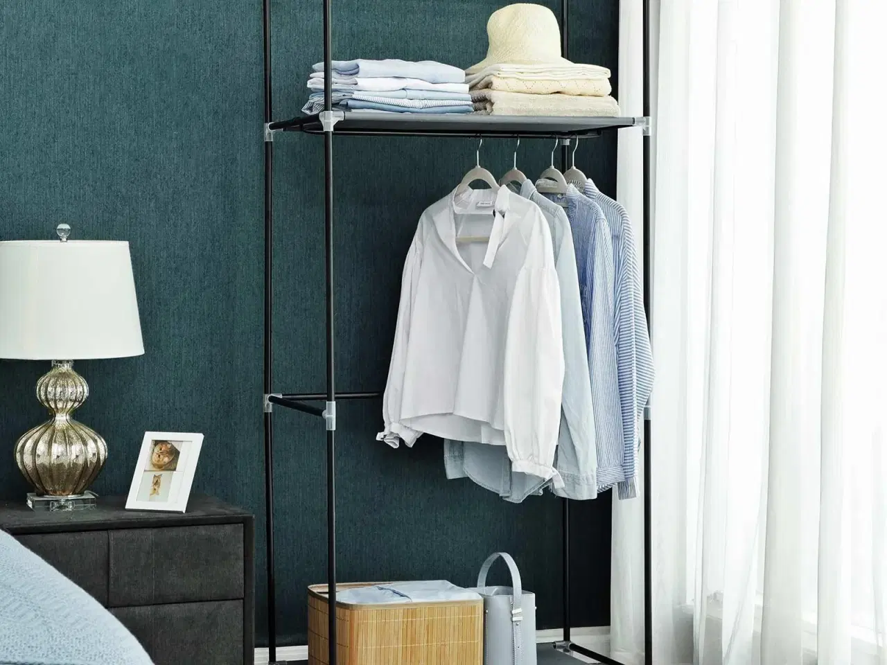 Billede 2 - Stofgarderobe – sammenklappeligt tøjskab med bøjlestang, 75 × 45 × 160 cm, grå