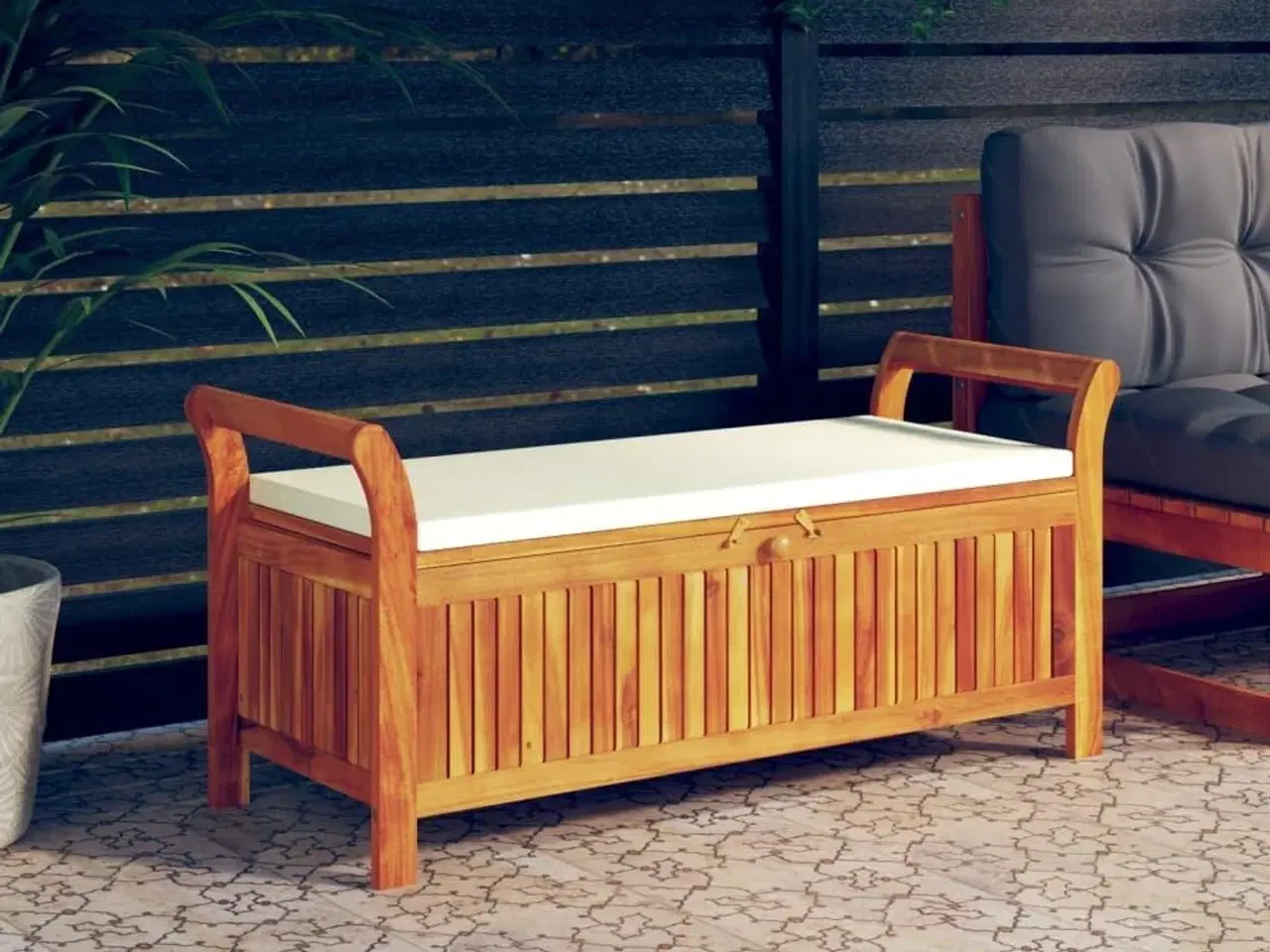 Billede 1 - Opbevaringsbænk med hynde 126 cm massivt akacietræ