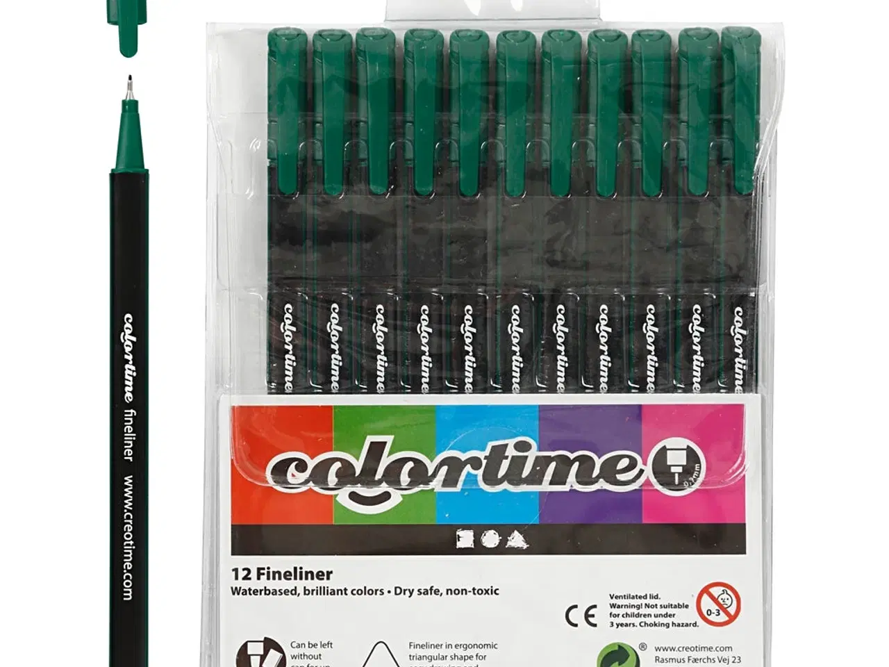 Billede 1 - Colortime Fineliner Tusch, streg 0,6-0,7 mm, mørk grøn, 12stk./ 1 pk.