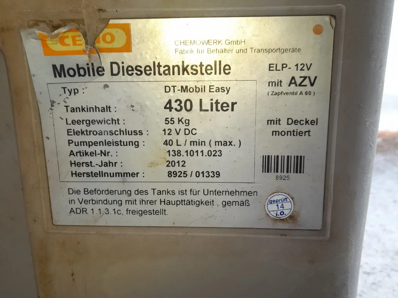 Billede 2 - Dieseltank transportabel