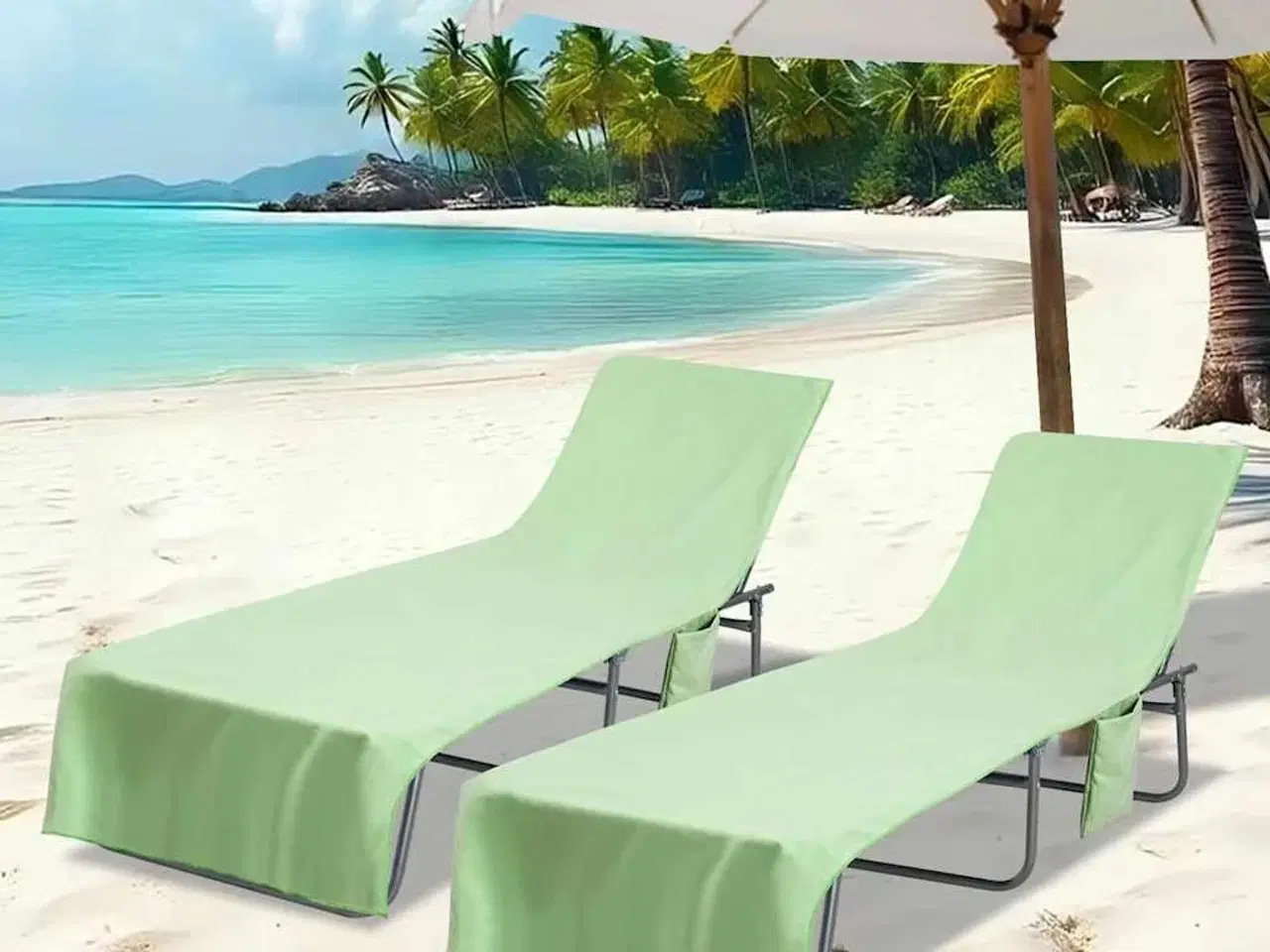 Billede 1 - Liggestols håndklæder 2 stk Grøn 210 x 75 cm