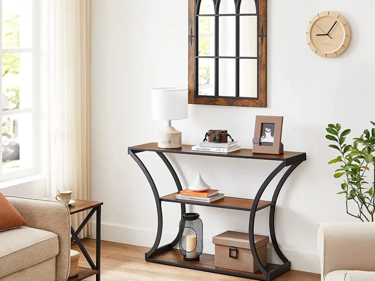 Billede 3 - Konsolbord buede ben, udvidet bordplade, vintage brun/sort (LNT089B01)