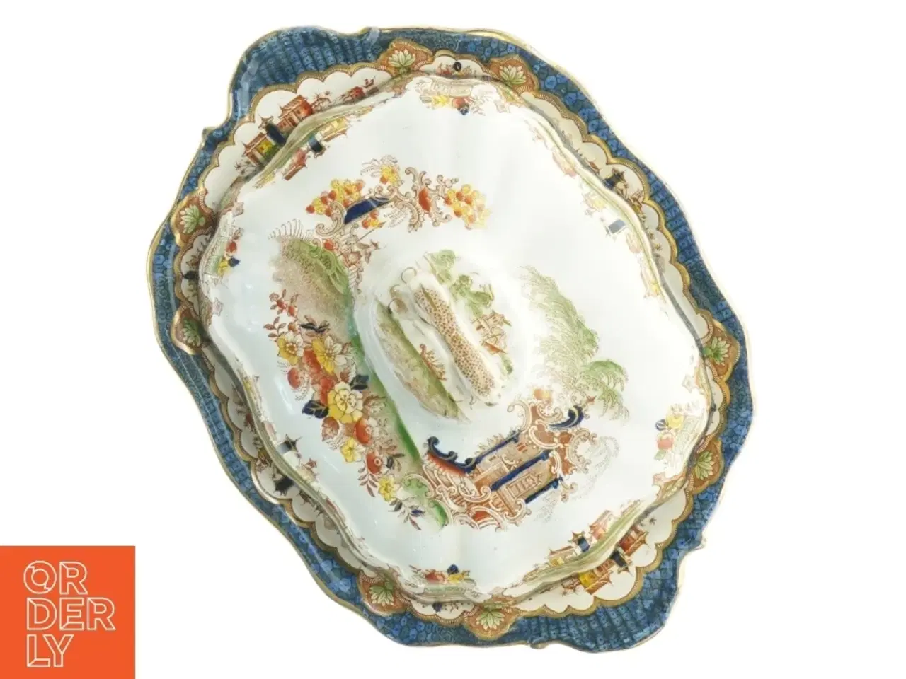 Billede 4 - Smuk antik porcelænssuppe terrin med låg (str. 30 x 22 cm)