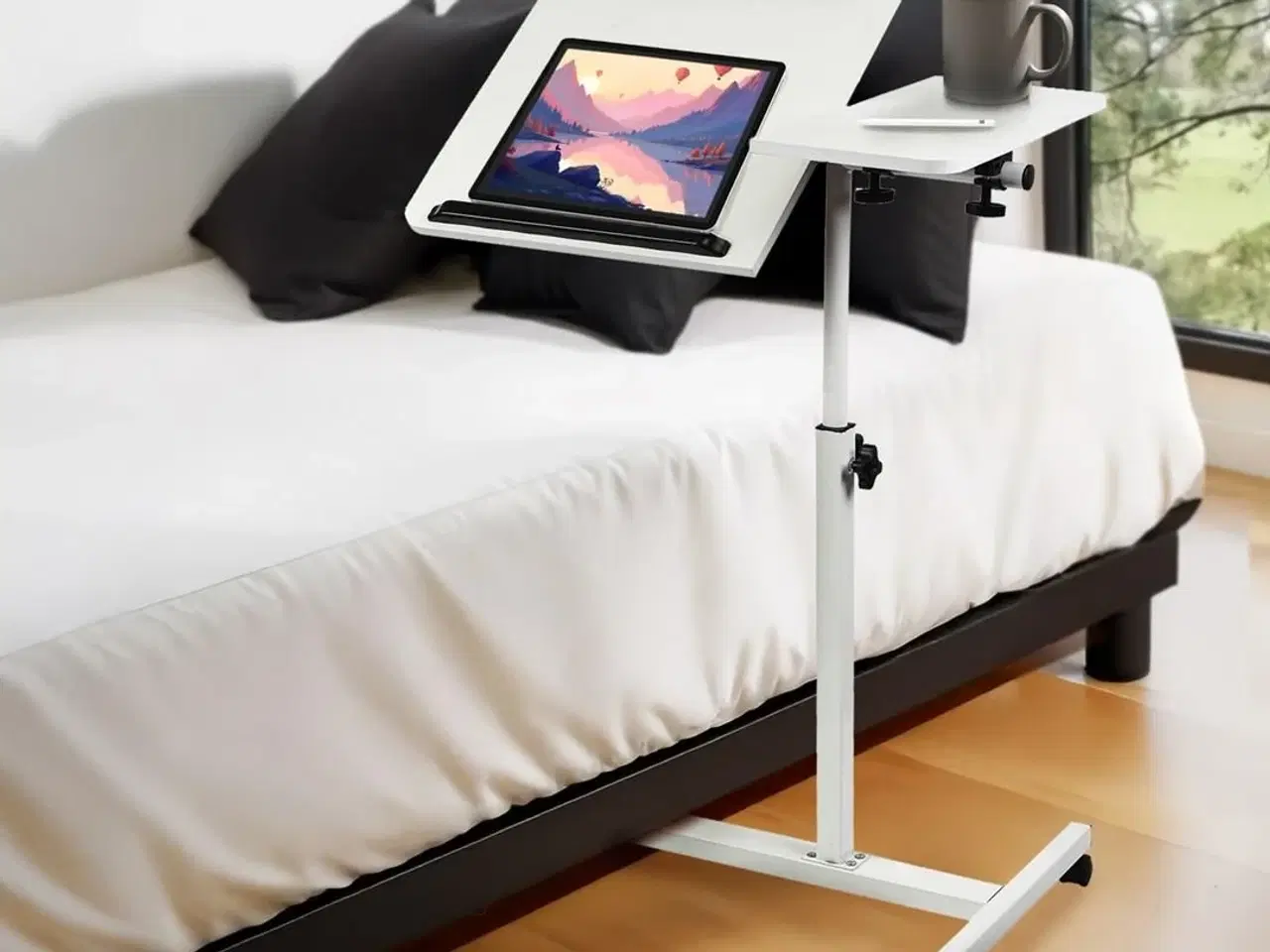 Billede 8 - Rullebord/sengbord med højdejustering 59–89 cm – Maclean, hvid