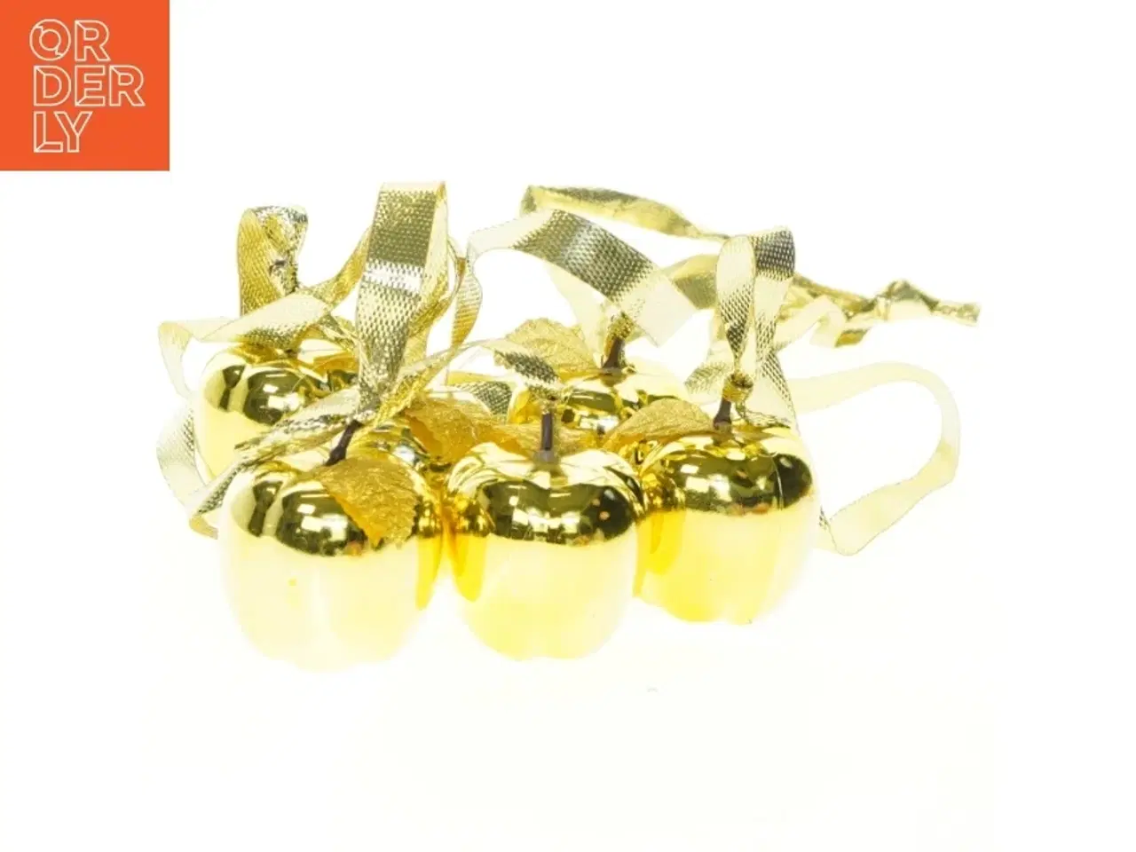 Billede 1 - Gyldne jule æbler med bånd (str. 5 x 5 cm)