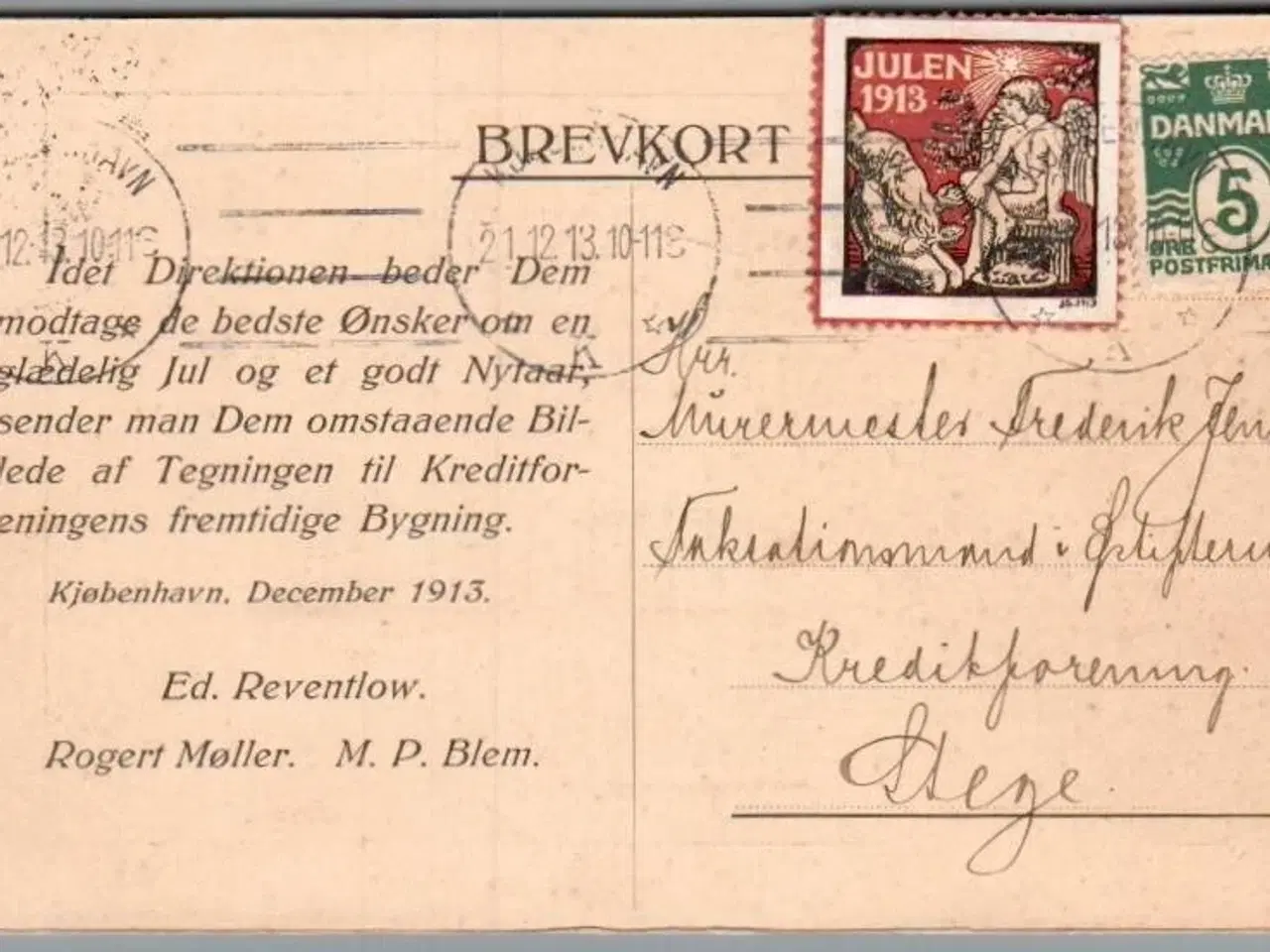 Billede 1 - Julemærke 1913 på Postkort