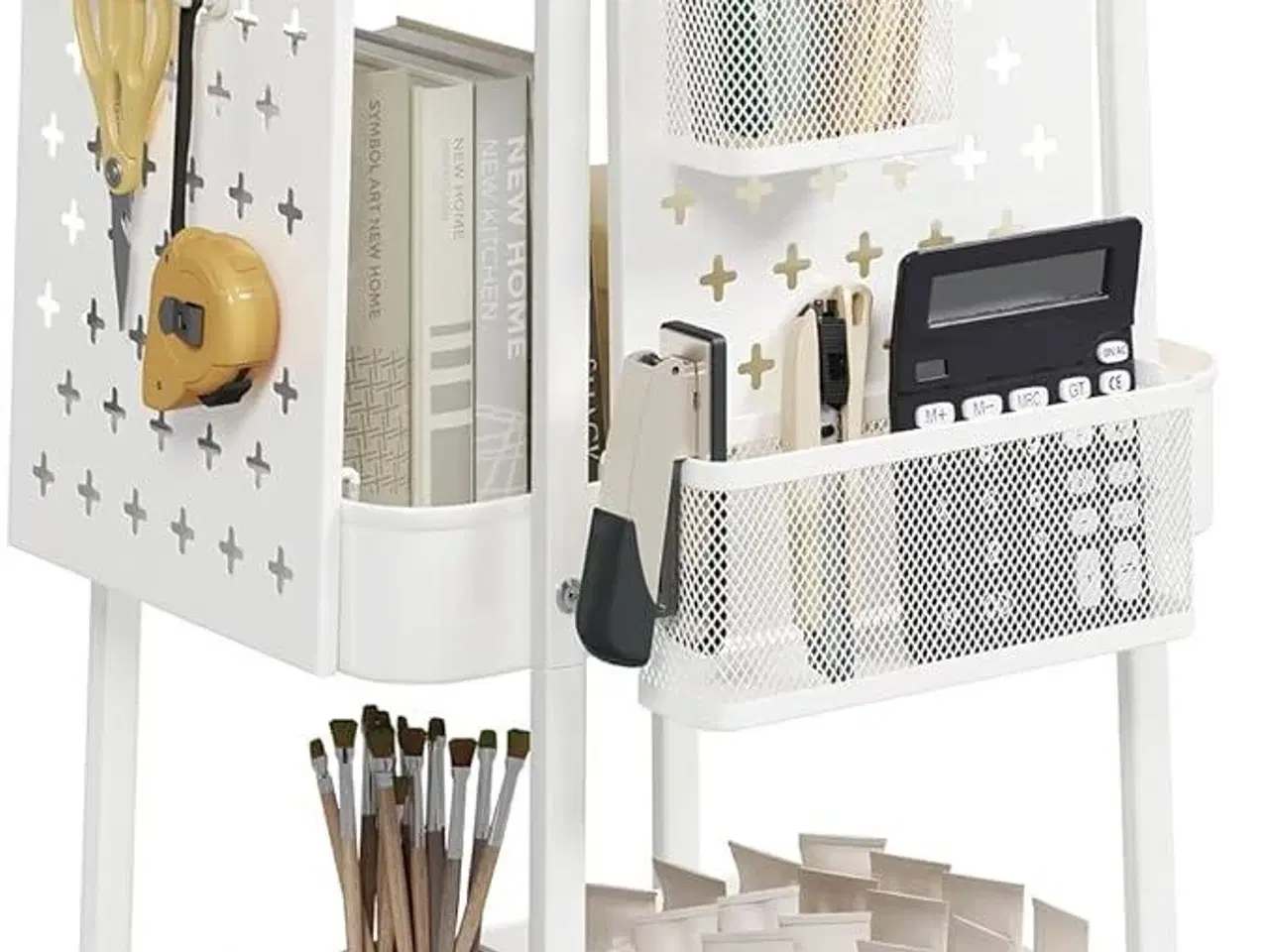 Billede 1 - Rullebord med 3 hylder metalnet, aftagelige hulplader, hængekurve og kroge, Cloud White