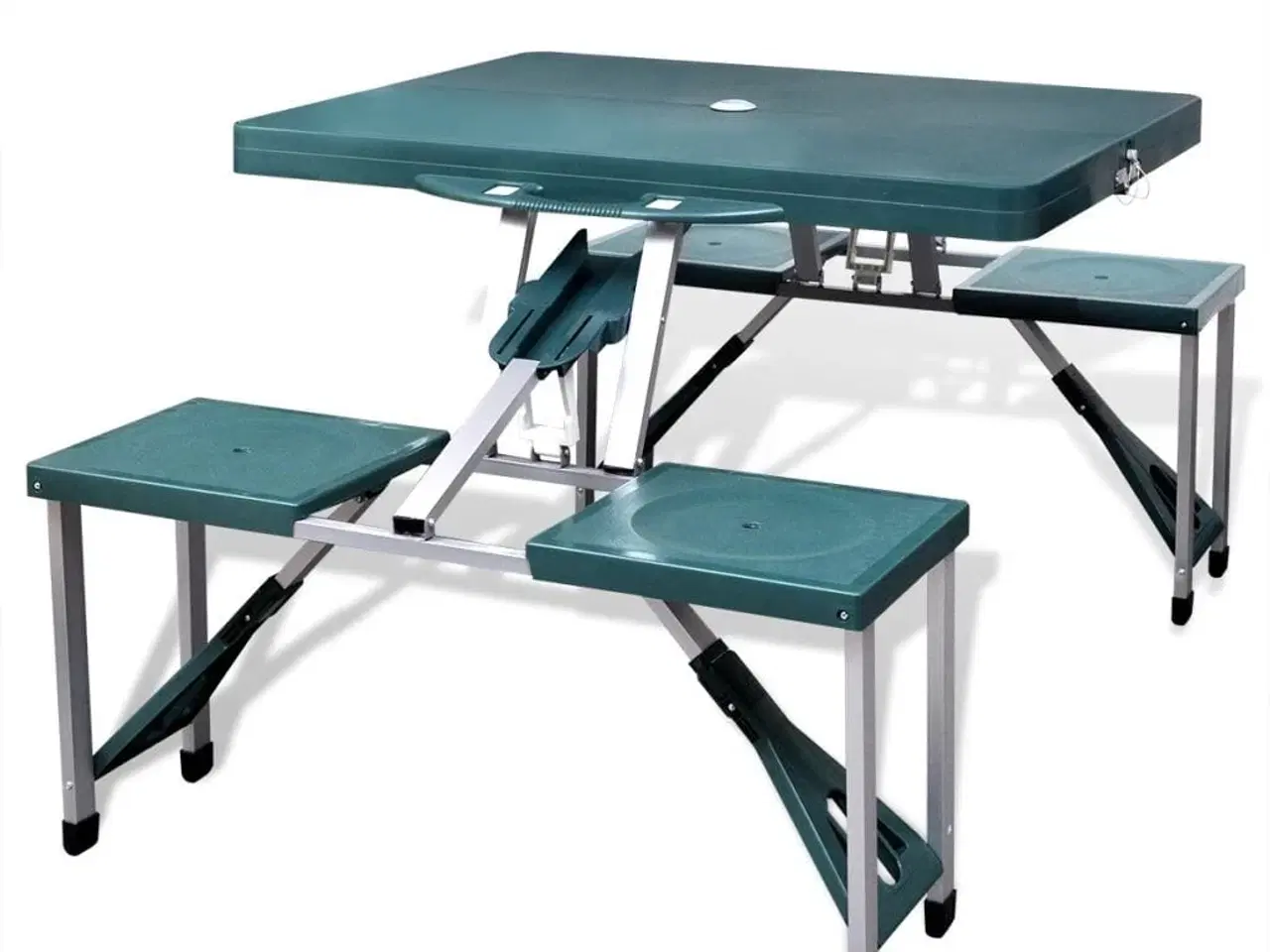 Billede 1 - Foldbart campingbordsæt 4 taburetter aluminium ekstra let grøn